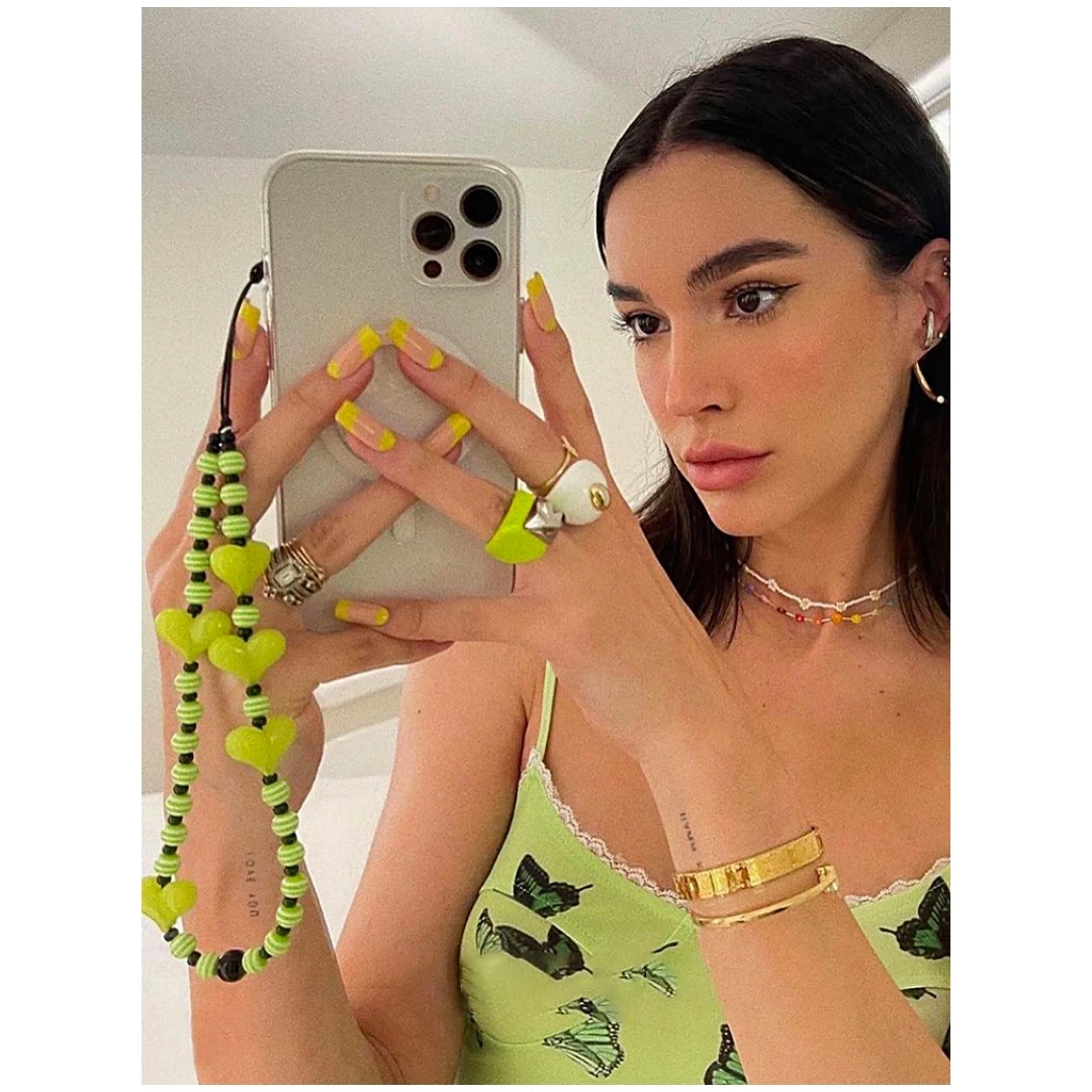 KKBEAD Fashion Acrylic Heart Phone Key Chain Stripe Beaded Colorful Beautiful Flowers Star Beads Phone Chain Lanyard