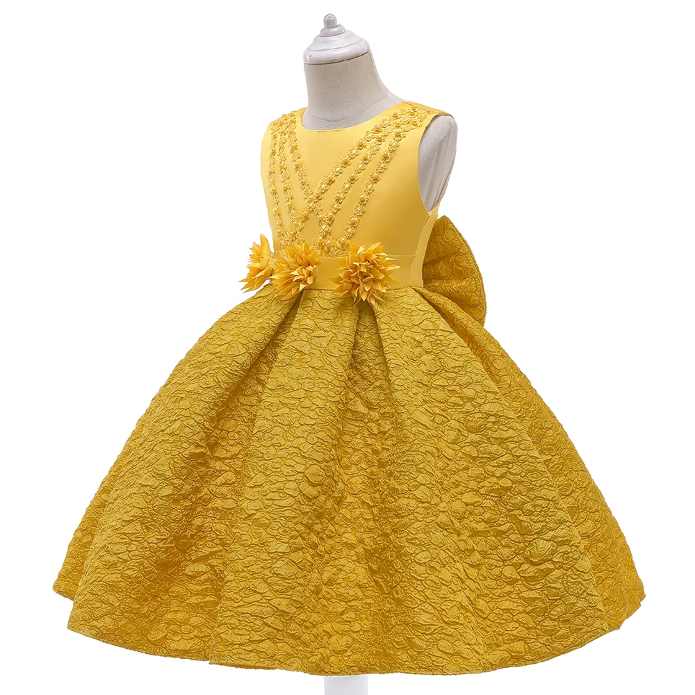 

MQATZ Little Girls Party princess Yellow Birthday Frock Pageant Kids First Prom Dress Applique Dresses, Red,champagne,yellow