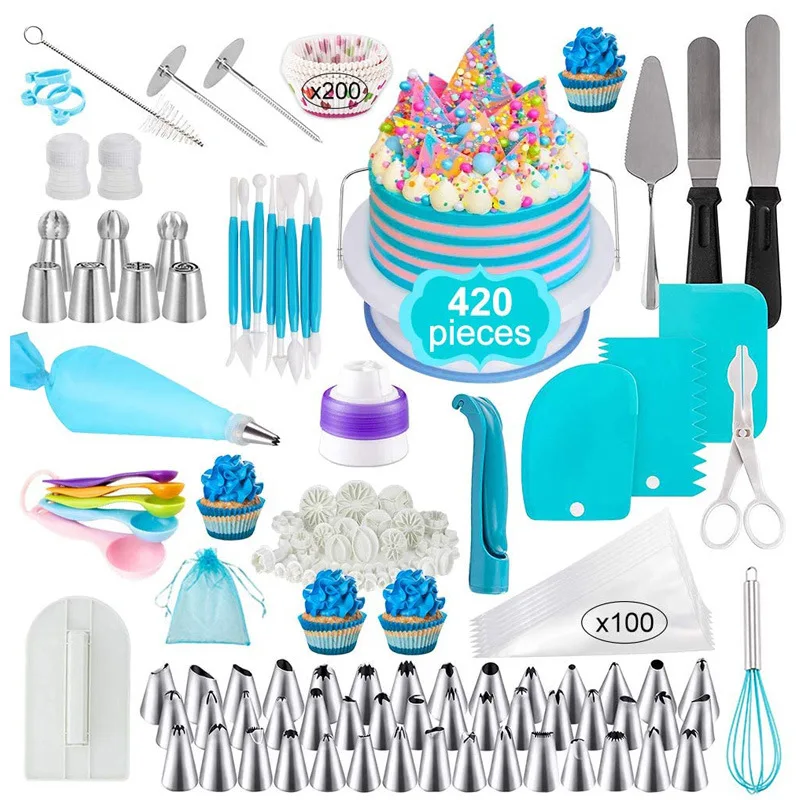 

Hot Sale Wholesale 420 Pieces Cake Baking Supplies Tools Serving Cake Decorating Tools Set