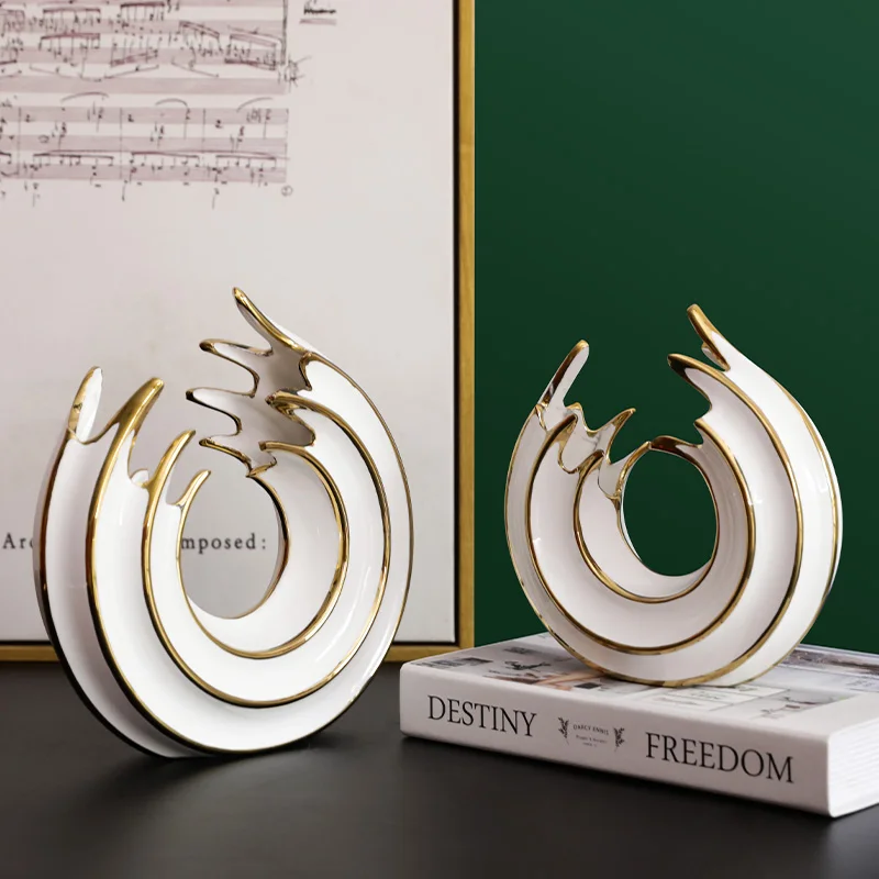 

Modern home decoration ceramic craft furnishings, light luxury sea wave vase furnishings