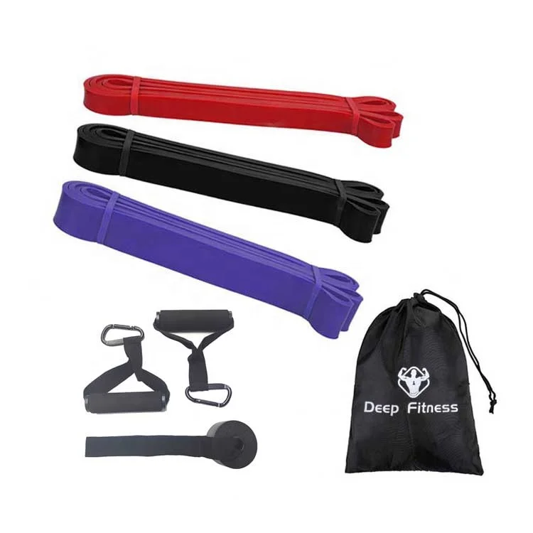 

Heavy duty pull up assist band/2080 mm latex resistance bands/ power band chest exercises with handles and door anchor, Red / black / purple