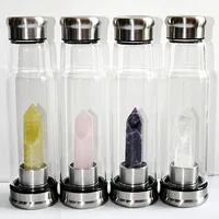 

Wholesale new quartz natural stone infused energy crystal water glass bottle with 2 size