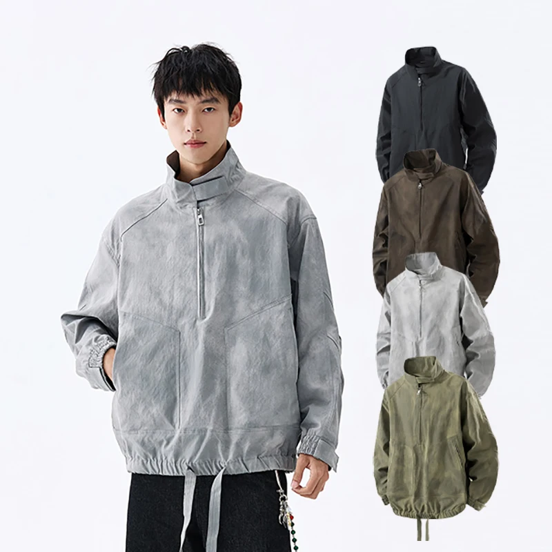 Men's Loose Design Custom Logo Pullover Sweatshirts With Half Zip-up Closure Plain Pullover Stand Collar Sweatshirts