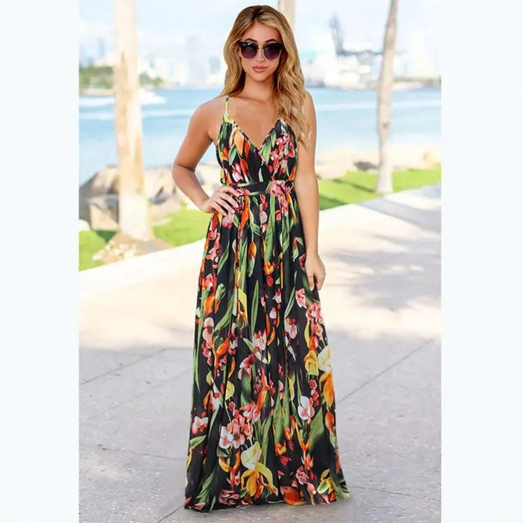 

FORLADIES New Trendy Floral Printed Spaghetti Strap Loose Elegant Casual Dress 2021 Maxi Dress