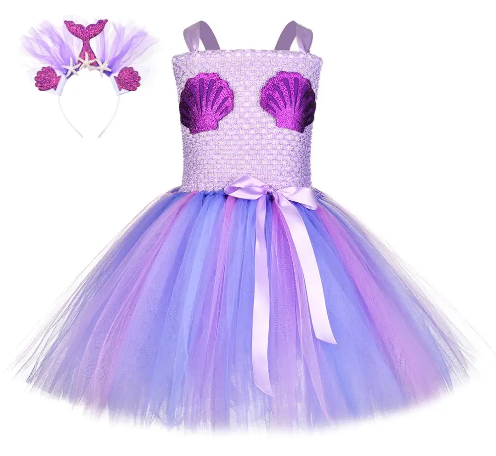 

Amazon Hot Sell Kids Costume Colorful Sequin Mermaid Dress And Hair Band Tutu For 2-12 Years Girls