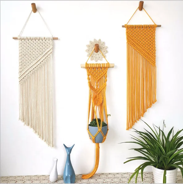 

E-003 Handmade Custom Boho Chic Bohemian Wedding Wall Art Decor Macrame Tapestry Wall Hanging Natural Cotton Cord Woven Tapestry