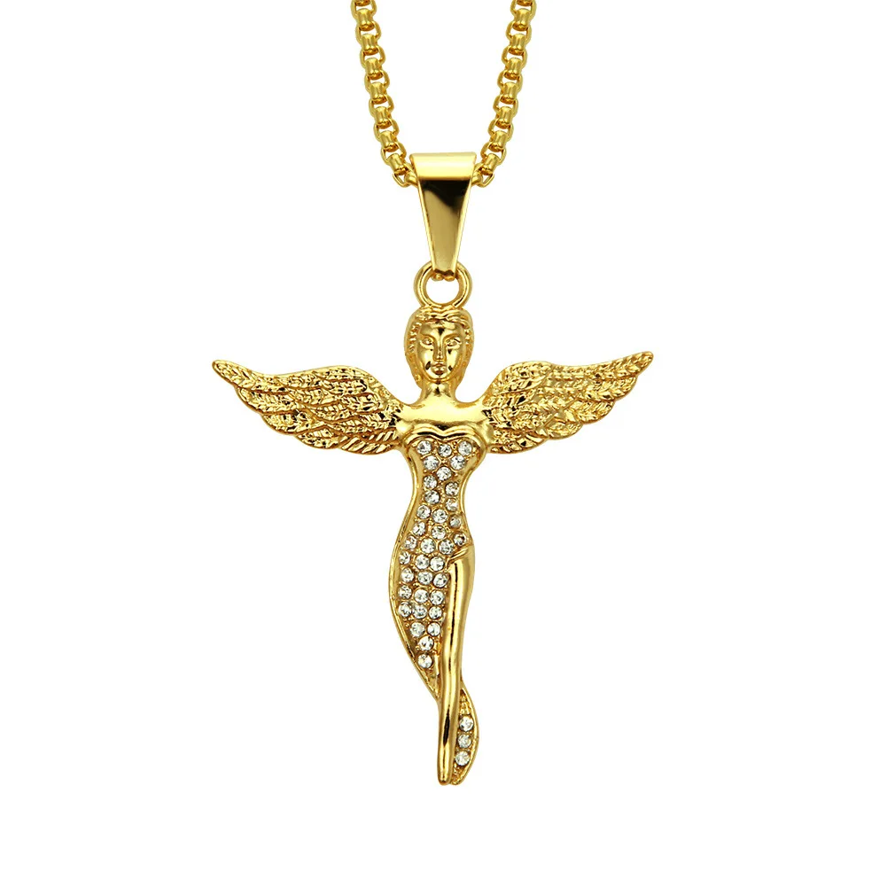 

Hip Hop Diamond Angel Goddess Pendant Necklace Fashion Jewelry Wholesale Birthstone Real Gold Anime Necklace