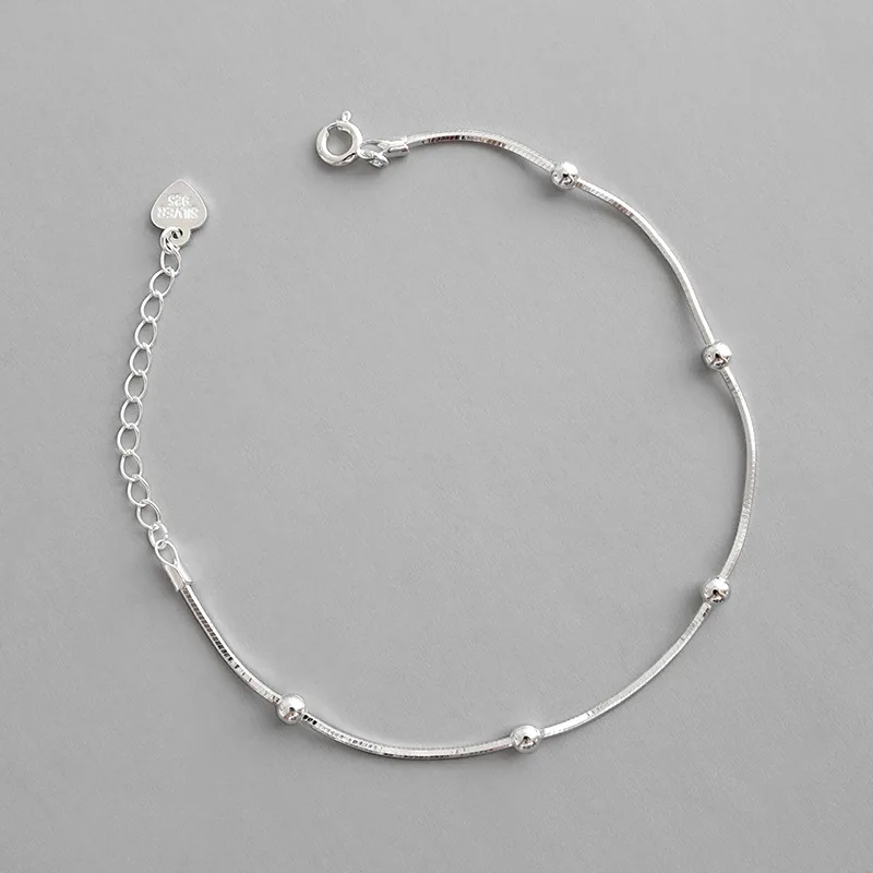 

Latest Minimalist Round Metal Bead Snake Chain Bracelet Beaded 925 Sterling Silver Chain Bracelet for Women Girls