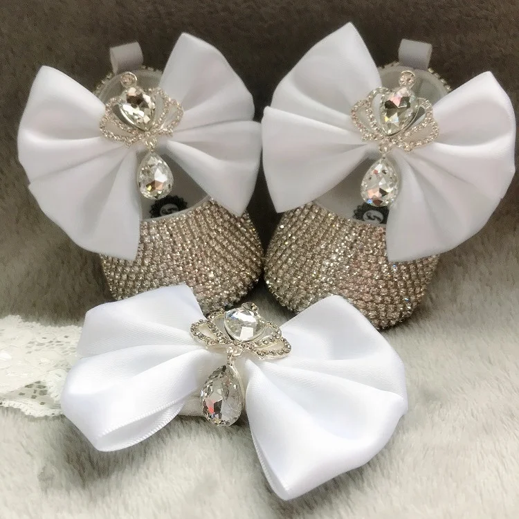 

Newborn Baby Crystal Crown Shoes Girl Kids Ballerina Shoes and Headband Set
