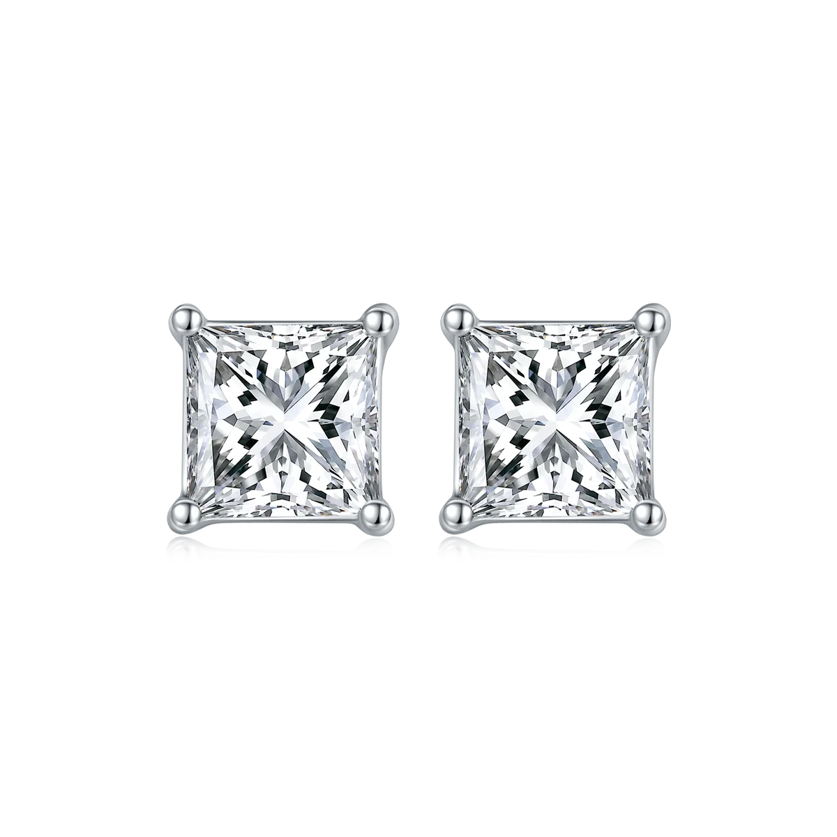 

Silver 925 Original Princess Cut Diamond Test Past Total 1 ct D Color Square Moissanite Stud Earrings Sparkling Gemstone Jewelry