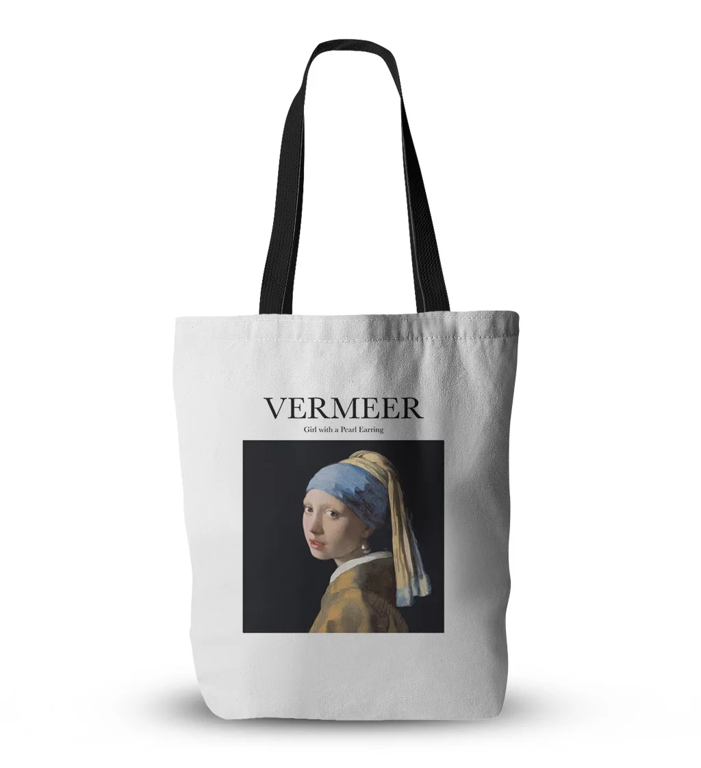 

French Retro Girl with Pearl Earrings The Renaissance Oil Painting Canvas shopping Bag Venus women Shoulder handBag