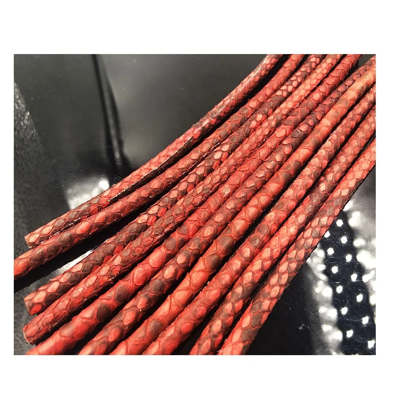 

BZM new heat seal backing technology tight seam 5mm 6mm true python skin red leather cord python cord leather, Black,white,blue 16 colors