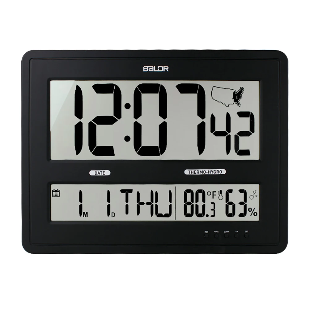 

Amazon Hot Sale Big Office Wall Clock Digital Jumbo Time Zone Clock with Temperature Humidity