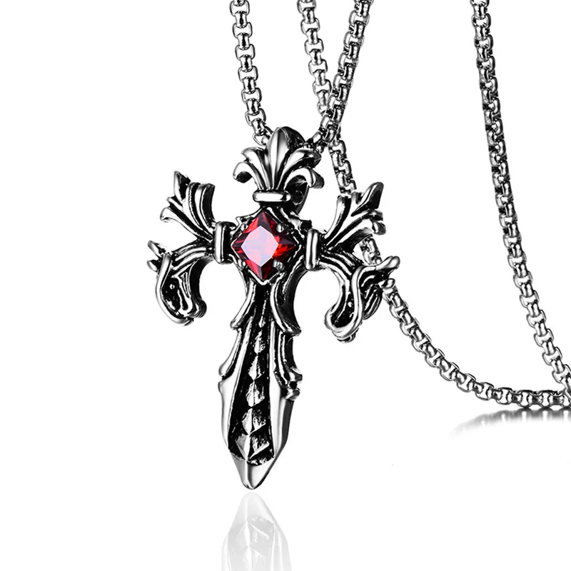 

Titanium Steel Double Dragon Cross Necklace Pendant Fashion New Cast Stainless Steel Jewelry Accessories Wholesale