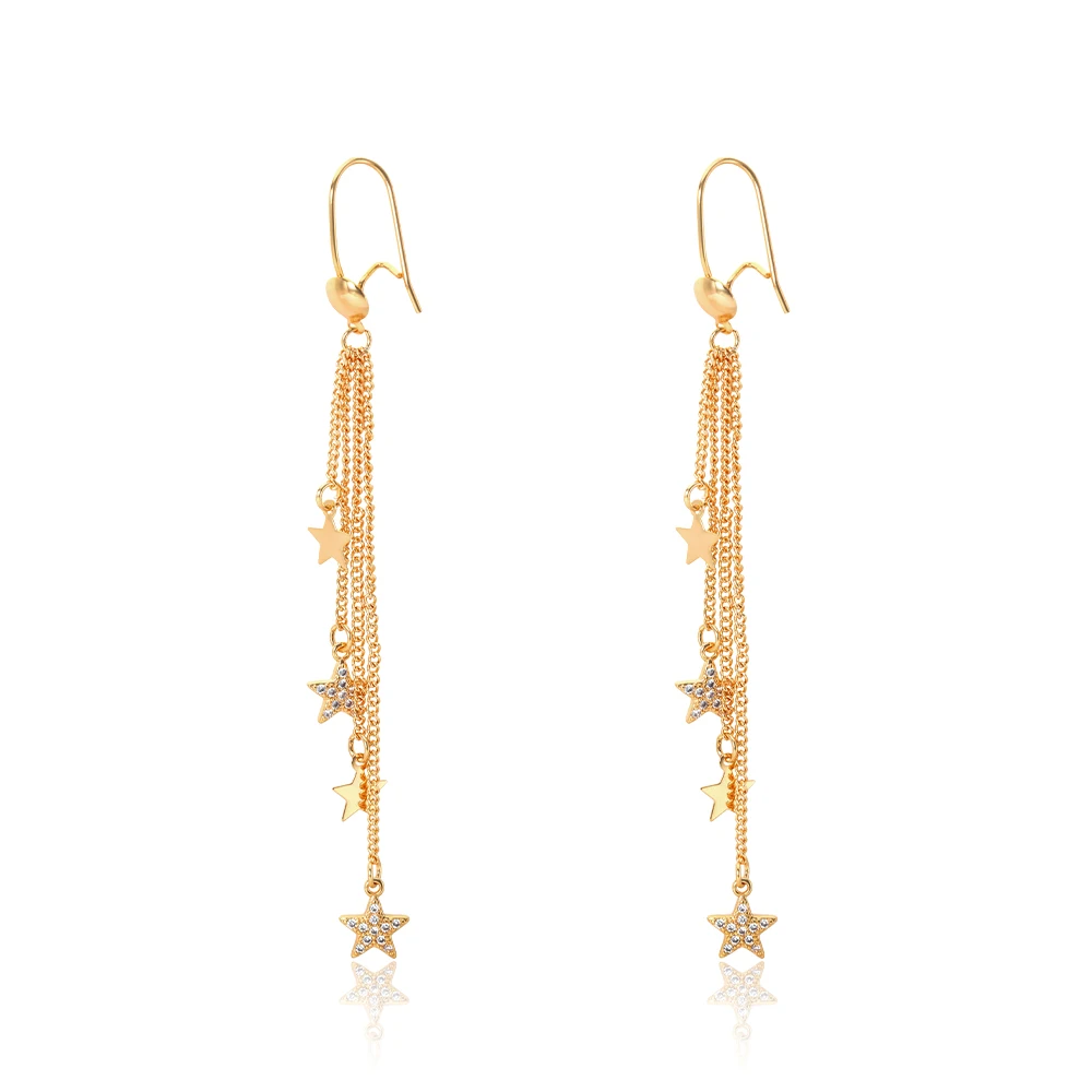 

Hot selling fashion jewelry gold drop link chain earrings star cubic earring long hanging butterfly earrings