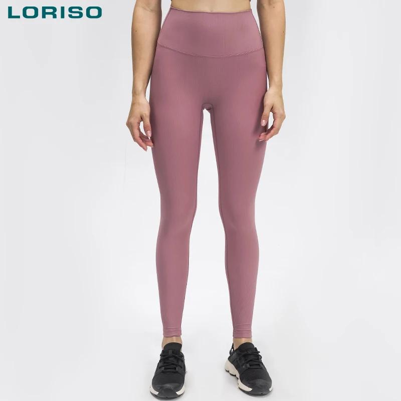 

LORISO spandex elastane and nylon sublimation lulu ribbed highwaist no front seam leggings seasum women's high waist yoga pant, Multicolor optional