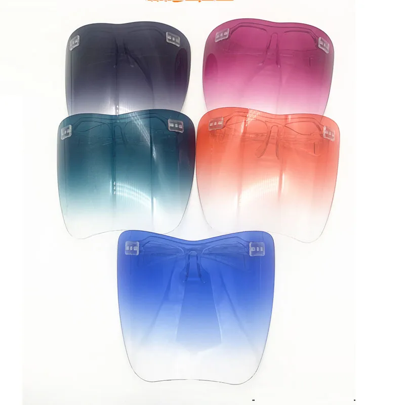 

fashion full anti fog plastic transparent color sunglasses tinted acrylic face screen shield glasses with glasses frames