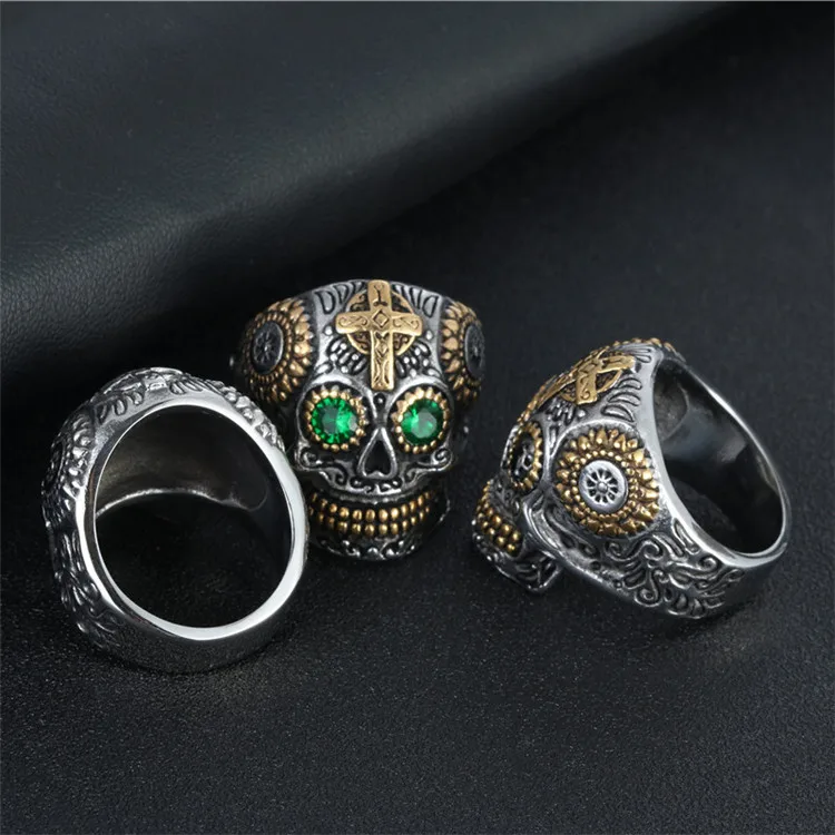 

JOJO Fashion Amazon Hot Sale Punk Gothic Motorcycle Stainless Steel Skull Ring For Men