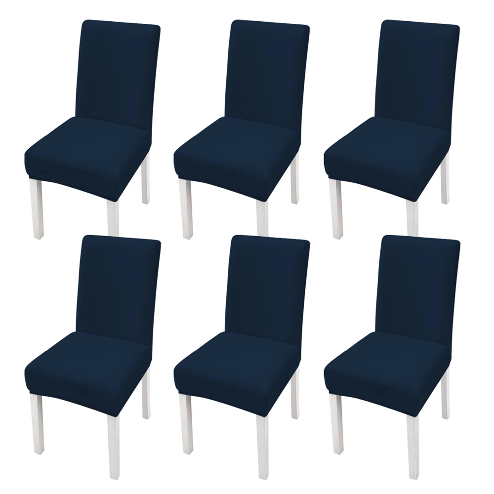 Reador Retailer 6 Pcs Navy Blue Fleece Dining Stretch Spandex Chair Covers for Dining Room