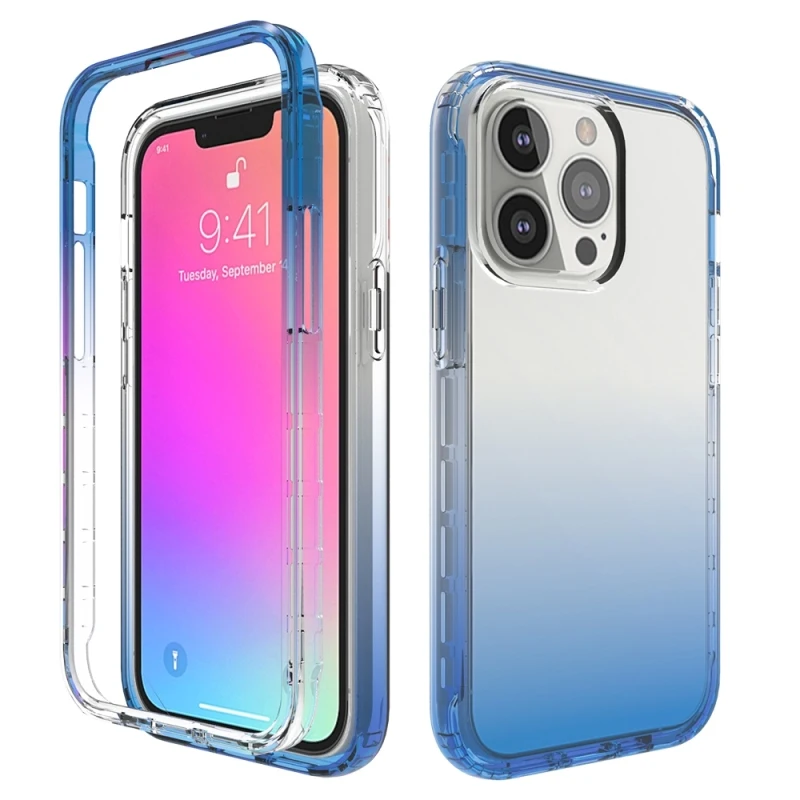 

For iPhone 13/13 Mini/13 Pro/13 Pro Max Wholesale Shockproof High Transparency Two-color Gradual Change PC+TPU Protective Cases, Transparent, black, red, purple, blue