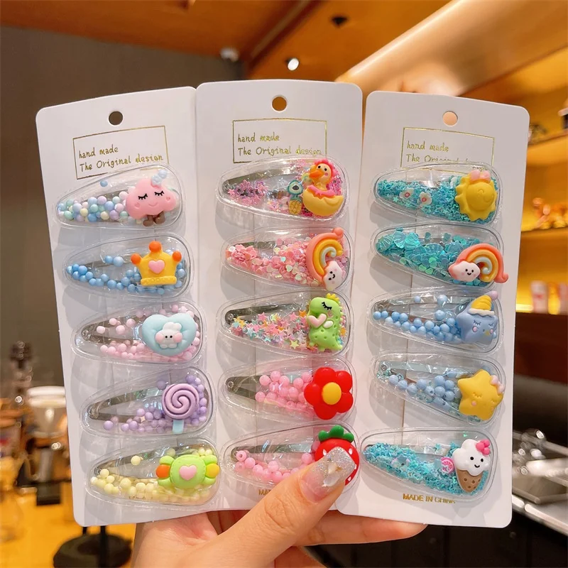 

5 packs hair clips quicksand cute kids accessories hair clip set for children