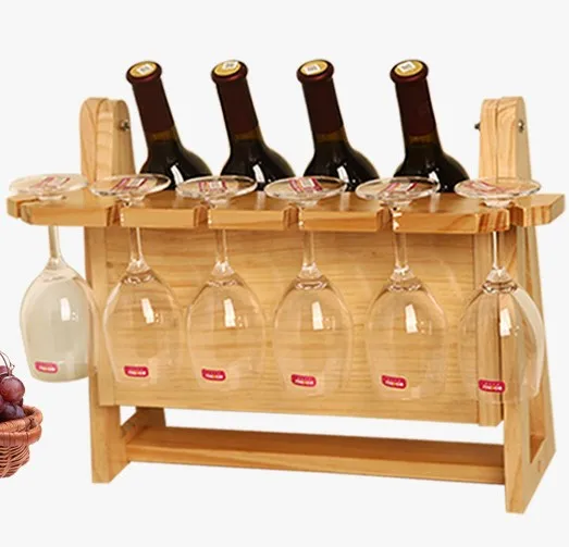 

Factory wholesale solid wood wine rack glasses on the table, Wood color