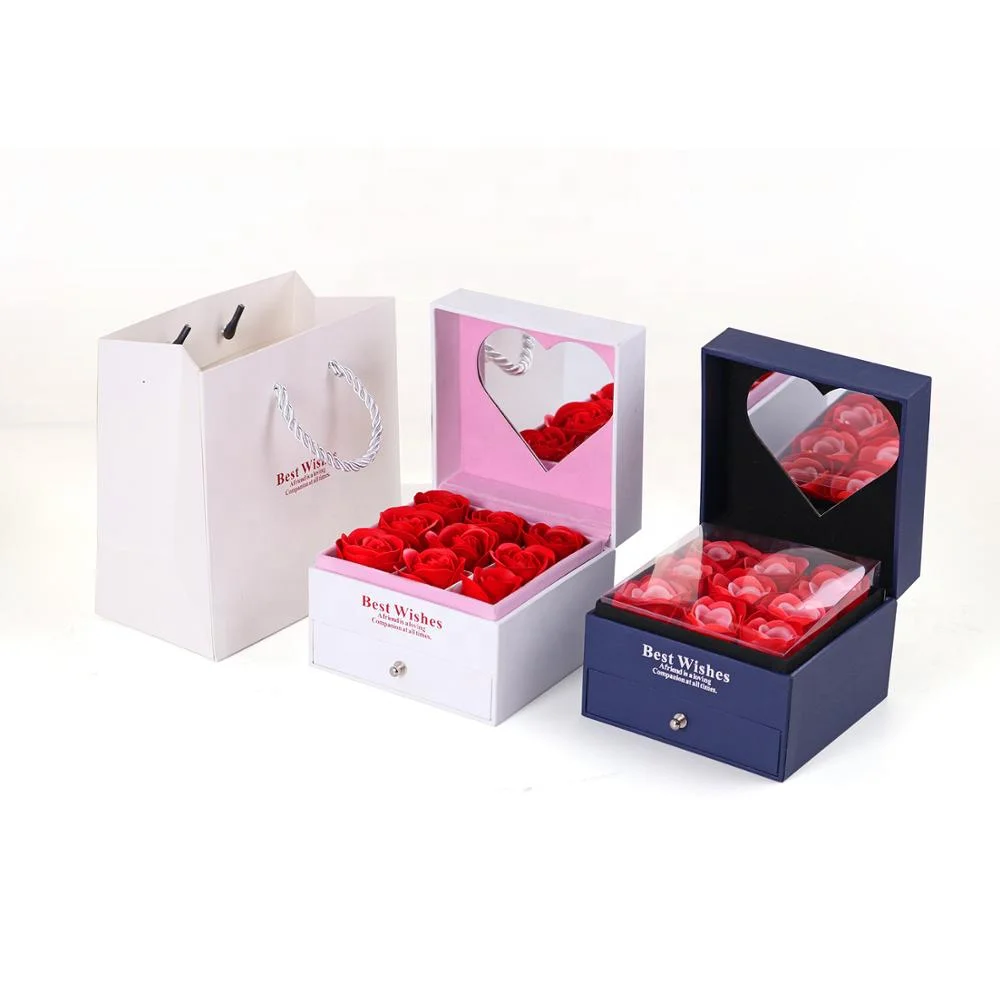 

Guorui 2021 Customizes New Rose Gift Box Set With Mirror Rose Ring Box Jewelry Box, As pictures or customized