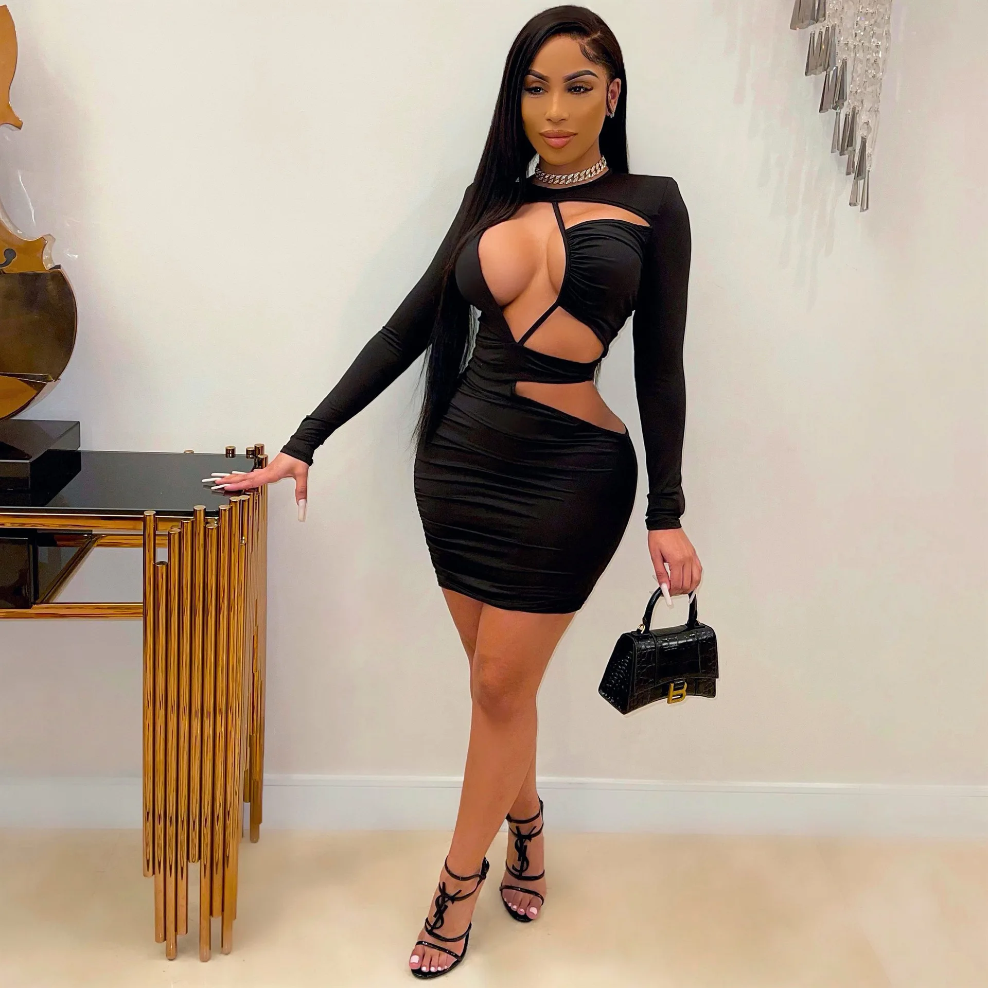 

Fashion new style dress solid color bodycon sexy dress fall 2021 women clothes