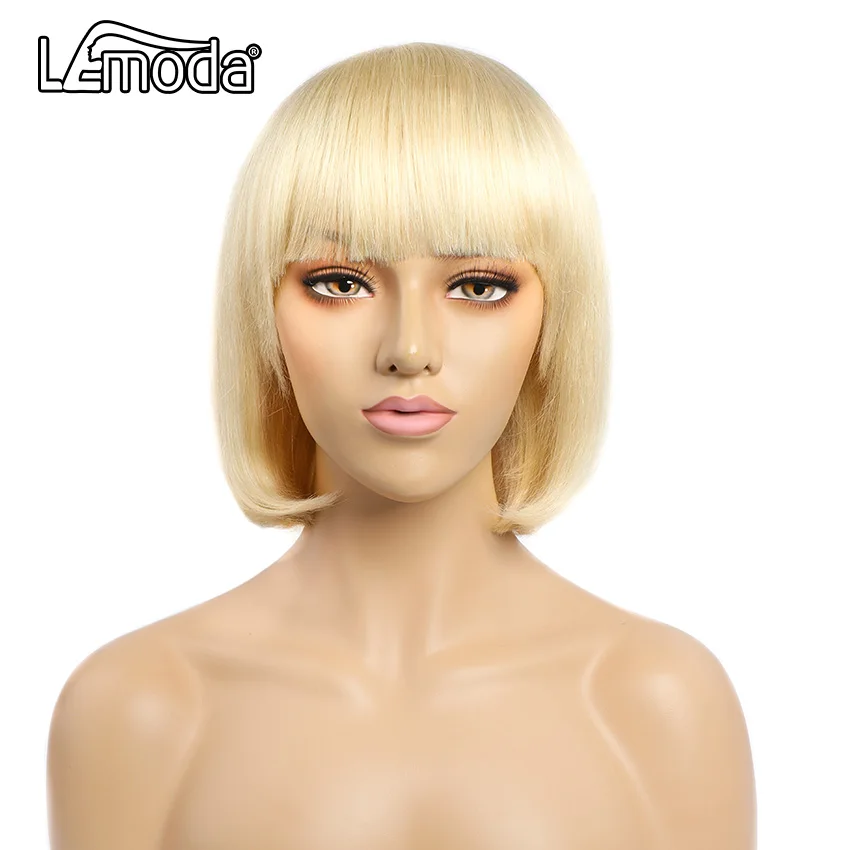 

Wholesale Price 12inch 613 Lace Front Wig 150% Density Fast Shipping 613 Honey Blonde Human Hair Wigs With Bangs Machine Wig