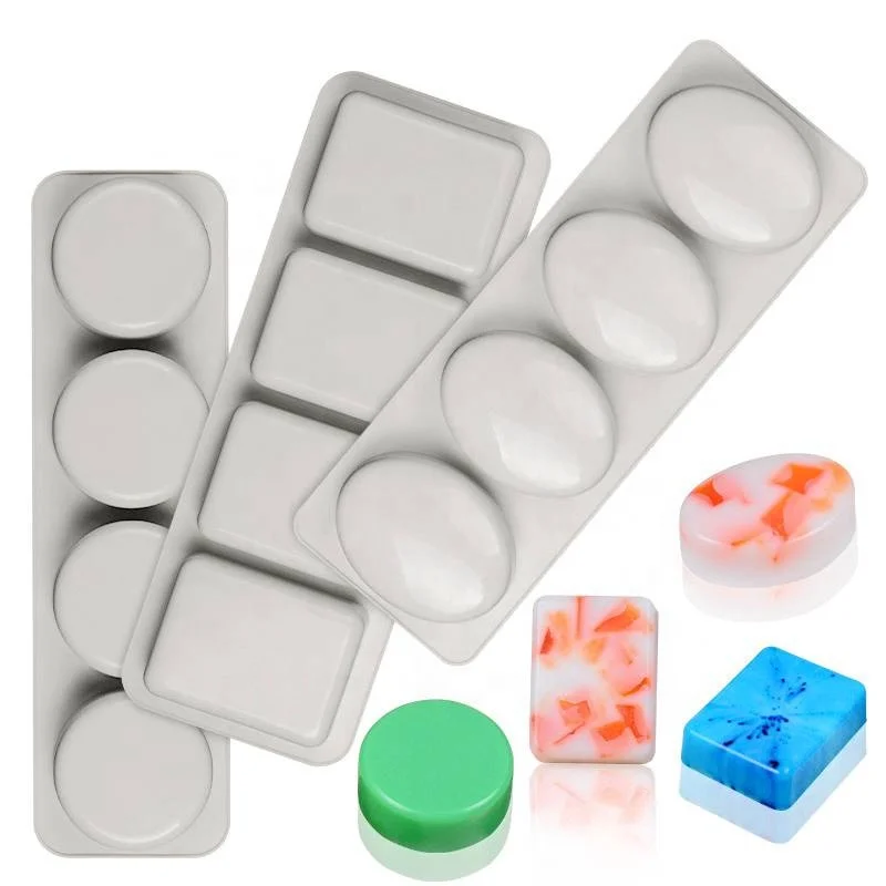 

New DIY Silicone Soap Mold for Handmade Soap Making Forms 3D Mould Fun Gifts Oval Round Square Soaps Molds 4 holes, As shown