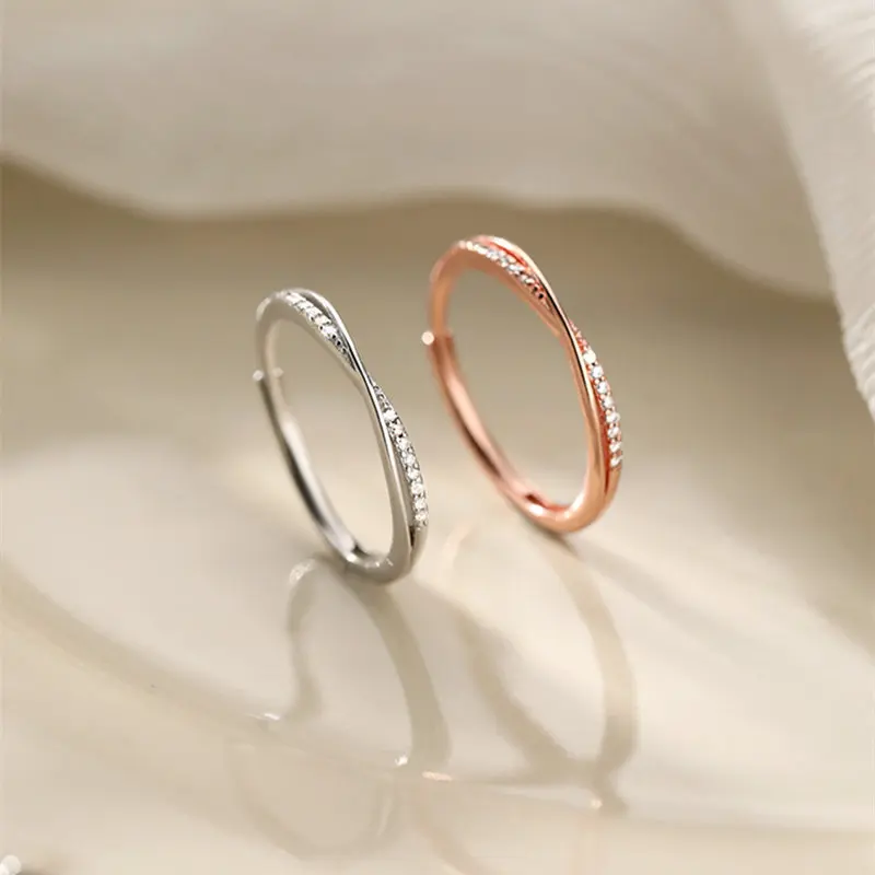 Korean Design 925 Sterling Silver Open Adjustable Cross Zircon Rings Women Gifts Jewelry
