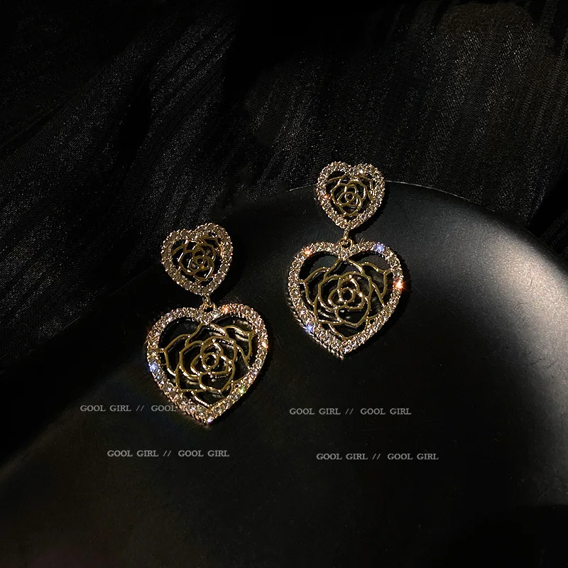 

new statement heart crystal rose flower wedding bride earring