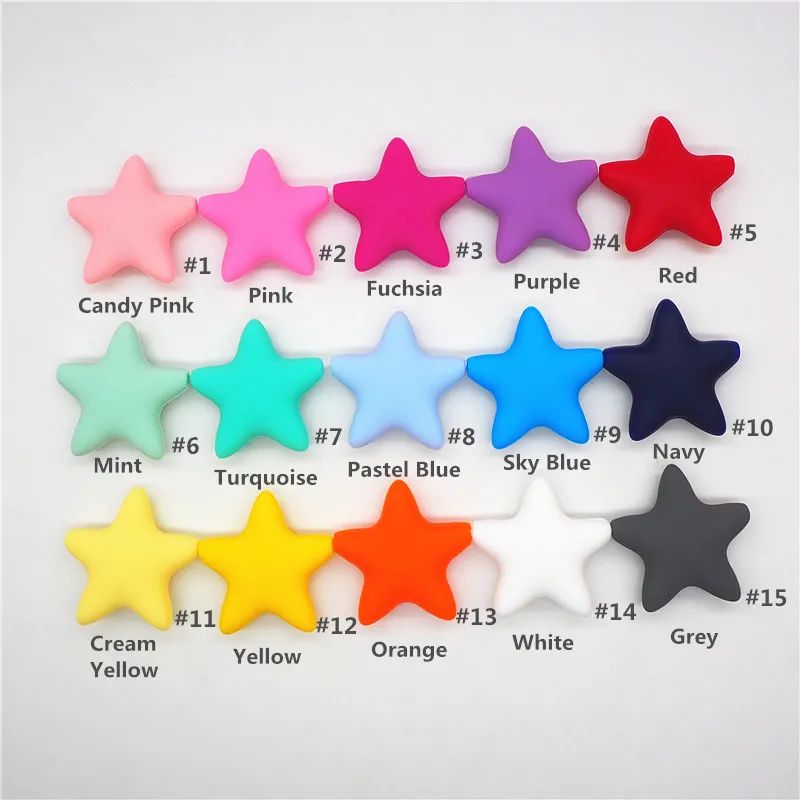 
wholesale soft no toxic BPA Free 45mm silicone star beads 