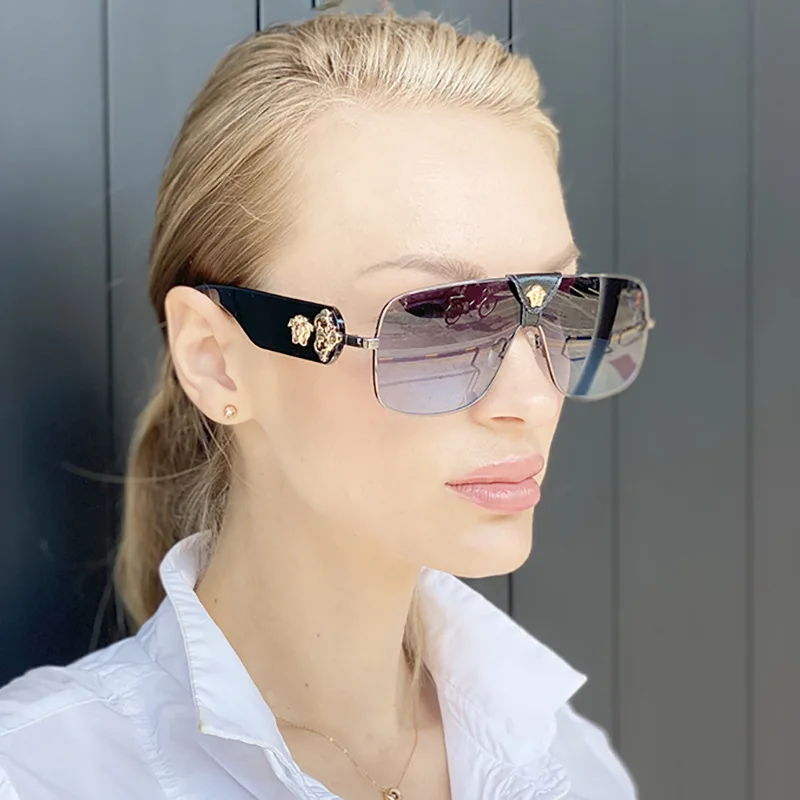 

OOTVE525 Oversized Glasses Wide Legs square Leather Shades Sunglasses