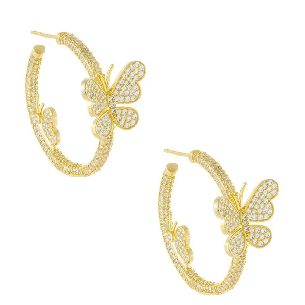 

2020 Full Rhinestone Butterfly Earring Set , Gold Hoop Earrings, Butterfly Jewelry