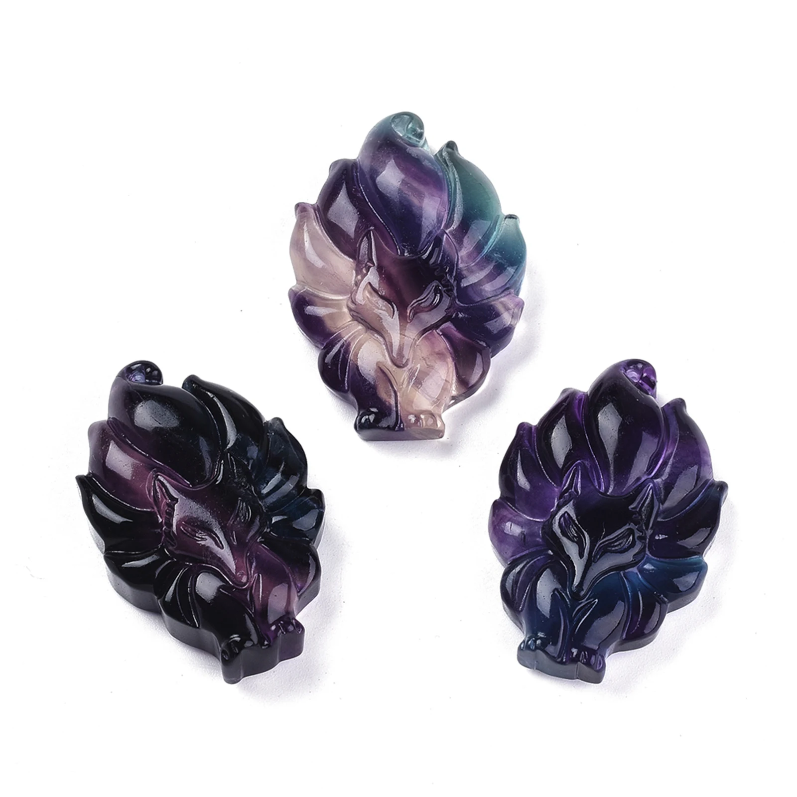 

PandaHall Fox Carved Nature Fluorite Stone Pendants