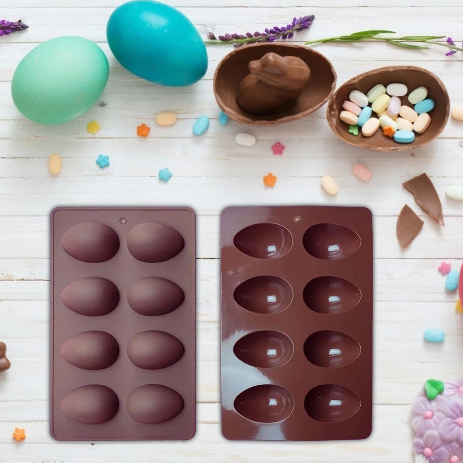 

8 Egg shaped Easter eggs silicone molds chocolate pudding moulds crafts gifts kitchen baking tools, As the picture shows