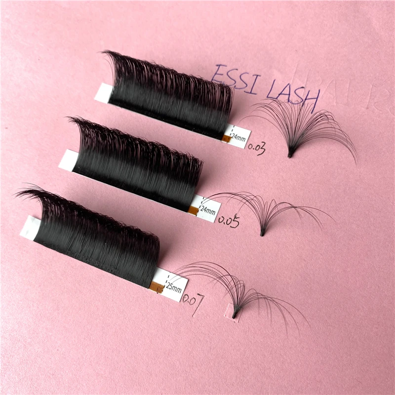 

ESSILASH Extension wholesale own brand volume eyelash extensions 0.03mm d fast easy fan eyelashes rapid bloom lashes, Dark matte black