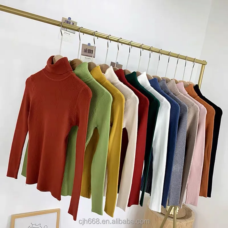 

Wholesale Long Sleeve Knitted Tight Turtleneck Fall Knitted Women's Sweater Pullover 2021, Customized color