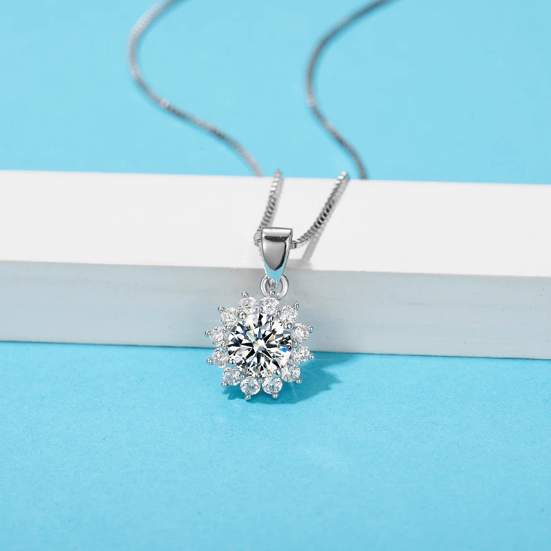 

Moissanite Jewelry Sets For Women Necklace And Earring Rings Sunflower Shape 2021 Parures Bijoux, White