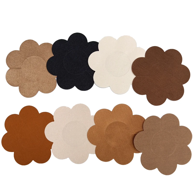 

8 Colors Disposable Flower Petal Drop Shape Satin Polyester Nipple Cover Customized Pasties For Nipples Women, Black,beige,nude,tan,brown,dark brown