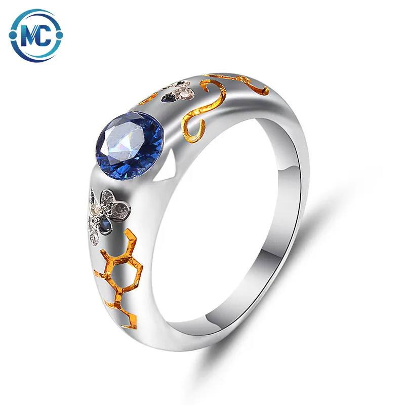 

2021 Classic Butterfly Bee blue diamond zircon Girl's ring formen