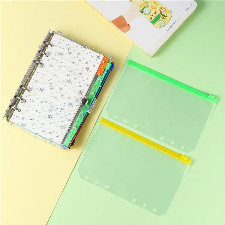 12Pack A5 A6 A7 PVC Transparent Zip Bag Card 6 Holes  Loose Leaf Binder Notebook 