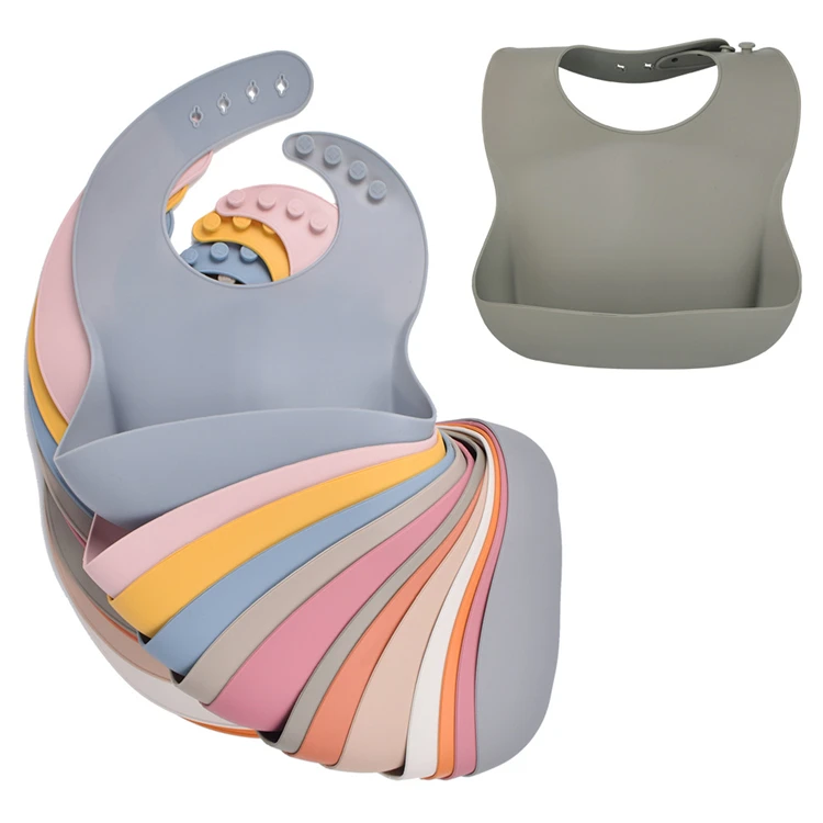 

Cute Design Silicone Bib Adjustable Dishwasher Safe Bibs Baby BPA Free Waterproof Silicone Bibs With Food Catcher, Green, blue,gray,pink,mint,marble, yellow, purple