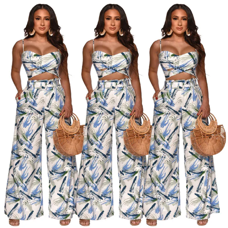 

2021 new style summer fashion plus size womens jumpsuit personalized bandage Jumpsuit fashion printed bodysuit in-stock