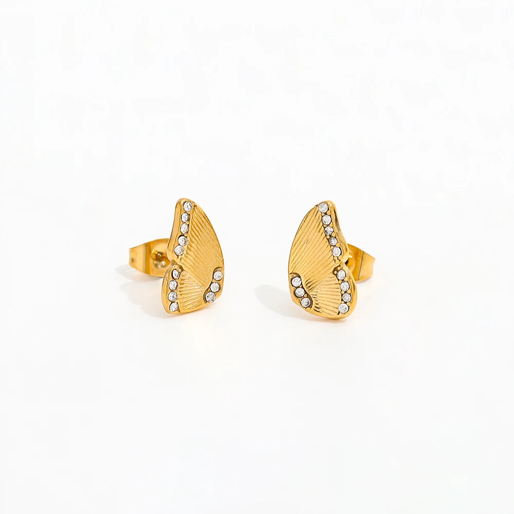 2022 Cute Crystal Pave Zirconia Butterfly Stud  Earrings Stainless Steel Fashion Jewelry Wholesale