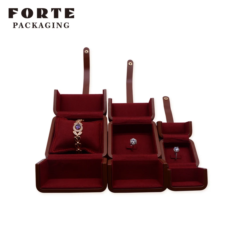 

Forte Amazon hot sale PU Custom Velvet Jewelry Box wholesale Ring Earring Bracelet Necklace Box double open Jewellery Packaging