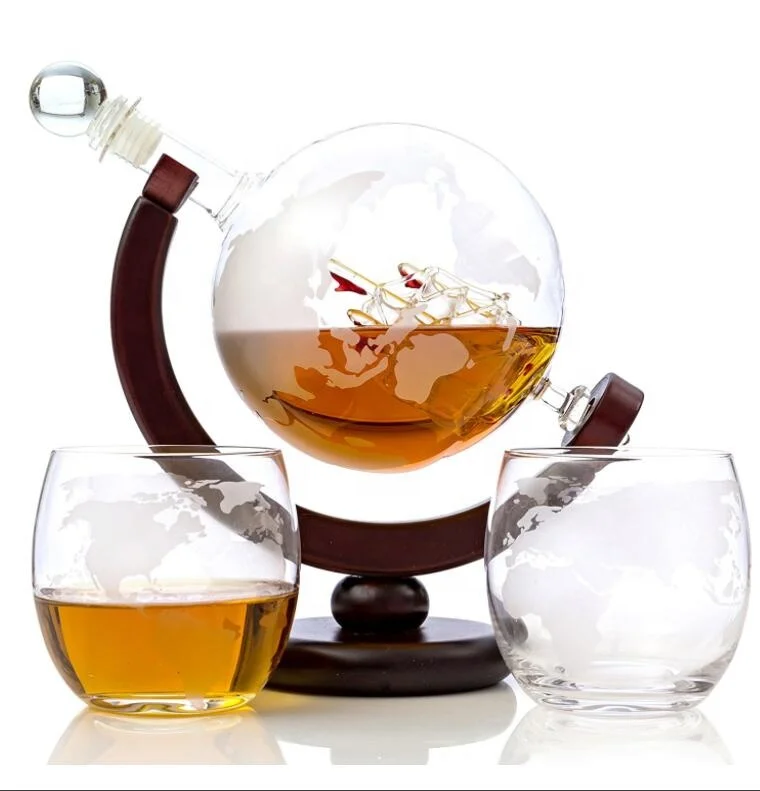 

Spherical rotating decanter Globe decanter set borosilicate glass red wine glass whiskey glass, Transparent clear