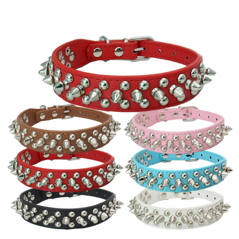 

Spiked Studded Rivet PU Leather Dog Anti-Bite Collar Adjustable Pet Collars Puppy Neck Strap, 9 colors