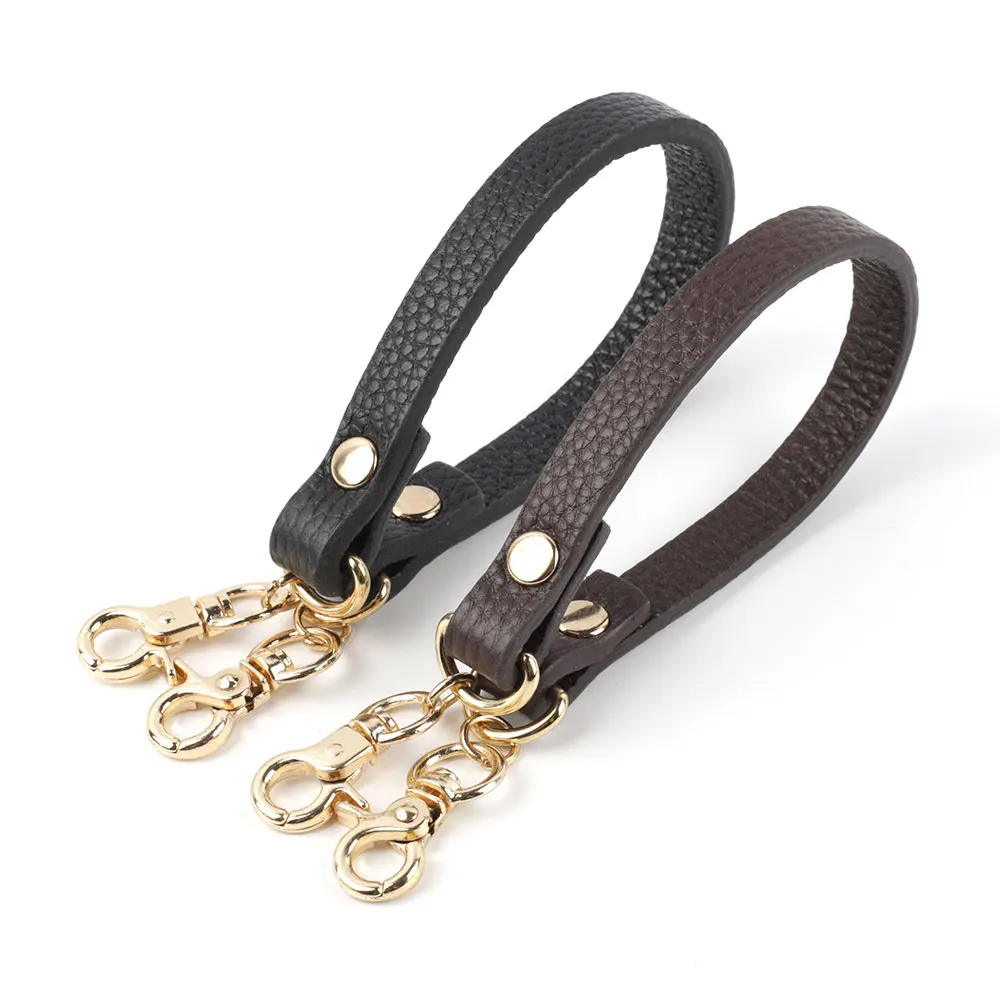 

Genuine Leather Handle Tote Bag Purse Wallet Metal Buckle Wrist Strap DIY Accessory, Coffee,black